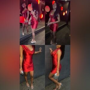 Oh Polly Red Draped Off-Shoulder Dress